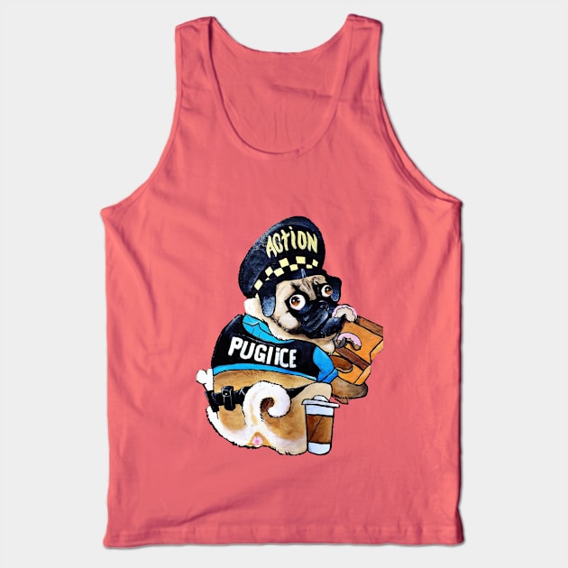 Cute police pug eating pink donuts Tank Top by BlindVibes